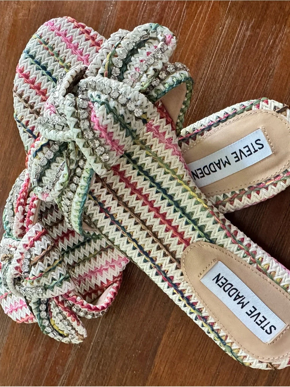 Steve Madden Multicolor Braided Knot Slide Sandals with Rhinestone-NEVER WORN